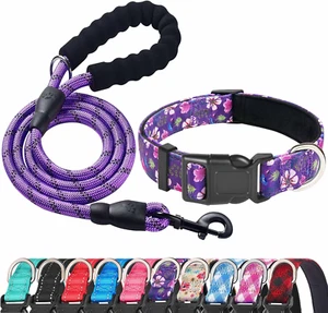 Reflective Dog Collar Padded with Soft Neoprene Breathable Adjustable Nylon Dog - Picture 1 of 12