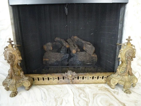 Antique Northern French Andirons Fireplace Fender Set Cover