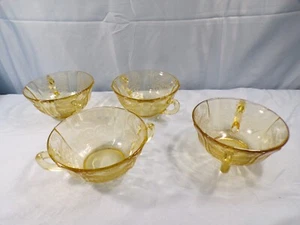 Set of 4 Federal Amber Depression Glass Madrid 2 Handled Cream Soup Bowls - Picture 1 of 10