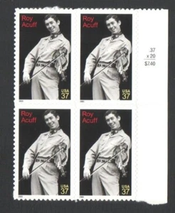 UnUsed 2003 US United States Postage Block of 37 Cent Stamps ROY ACUFF  - Picture 1 of 2