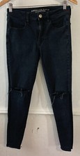 American Eagle Size 6  Hi-Rise Jegging Black Super 360 Stretch Torn Knees j306