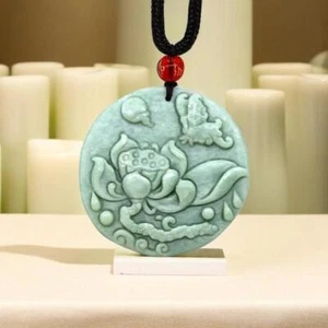 Collana con ciondolo loto giada veri gioielli naturali fiori moda collane verde - Foto 1 di 6