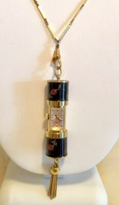 Rare Vintage Bucherer Necklace Black Enamel Pendant Watch Hand Wound Swiss Made - Image 1 of 4