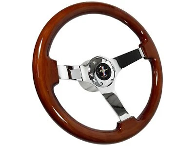 1968-78 Ford Mustang 6-Bolt Sport Mahogany Wood Steering Wheel Kit, Tri-Bar Pony - Image 1 of 4