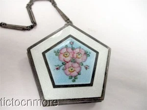 ANTICA SCATOLA PENTAGONO COMPATTA DANZA SMALTO FLOREALE ART DECO CUSTODIA POLVERE - Foto 1 di 14