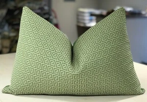 ONE HINSON GREEN "AEGEAN TEXTURE" WOVEN GREEK KEY CUSTOM BOLSTER PILLOW - Picture 1 of 2