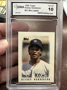 1986 TOPPS MINI LEAGUE LEADERS #27 RICKEY HENDERSON GMA 10 MINT HOF YANKEES
