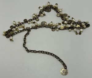Vintage Chain Belt Pearl Coins Dangle Clubwear Disco Adjustable 30-40" Read - Picture 1 of 10