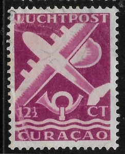 1947 NETHERLANDS ANTILLES Curacao  Air mail  12 1/2 CT Light used  VF AIRPLANE - Picture 1 of 1