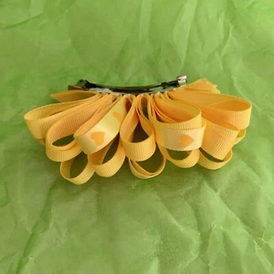 GIRL'S HANDMADE HAIR BOW - Yellow with Hearts - 4.5" wide - Picture 1 of 2