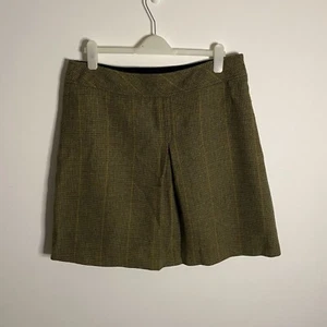 Joules Skirt Womens 16 Toad Green Flora Tweed Wool Plaid Mini Pleat Zip Lined - Picture 1 of 10