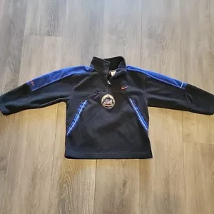 Nike Team MLB New York Mets Boys Sz 6 1/4 Zip Fleece Blue Black Summer Baseball - Picture 1 of 4