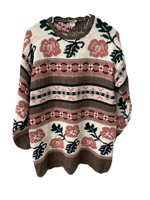 Vintage 90s Basic Editions Womens Medium Cottagecore Floral Sweater Made In USA - Image 1 of 4