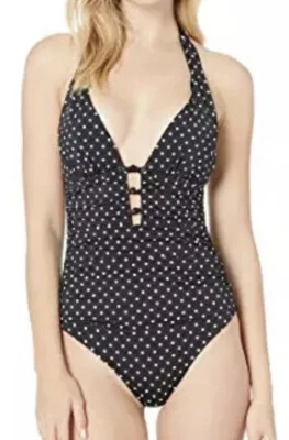 Traje de baño Ralph Lauren para mujer negro pindot halter de una pieza talla 12 L61920 Foto 1 de 3