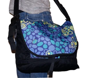 L.L.BEAN Lavender, Turquoise & Black Poly-Nylon CARRY ALL 12 x 13 Crossbody Bag - Picture 1 of 10