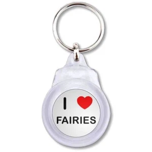Fairies I Love Heart Plastic Key Ring Round (60mm x 37mm) - Picture 1 of 2