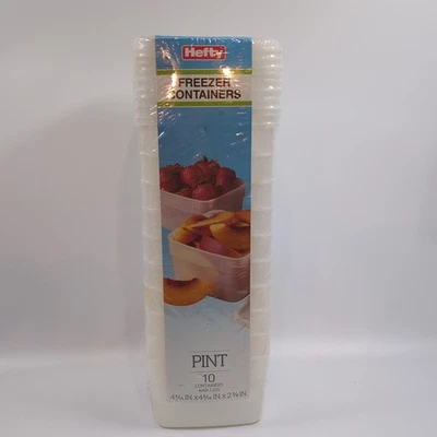 Vintage Hefty PINT Freezer Containers 10 Pack With Lids New Sealed Package - Image 1 of 4