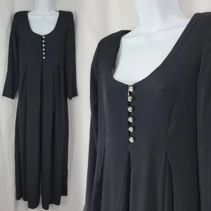 Vintage Ashlee of CA Black Wide Leg Jumpsuit w Rhinestone Buttons Size 10 - Picture 1 of 16
