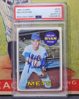 NOLAN RYAN 1969 Topps #533 Firmado PSA/ADN 3, 10 Grado Automático New York Mets Hof Foto 1 de 2