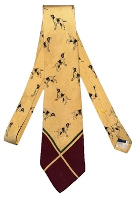 Vintage Polo Ralph Lauren Yellow Pointer Hunting Dog Silk Tie Handmade In USA - Изображение 1 из 4