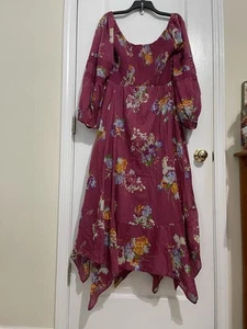 Neu mit Etikett 168 $ Free People Morning Glory gesmoktes Maxikleid mit Blumenmuster in Erdrot C Gr. XL - Bild 1 von 10