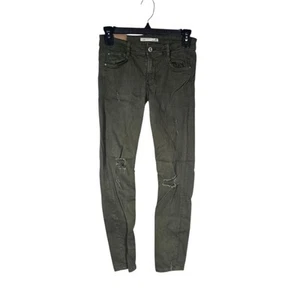 Zara Trafulac Denim Makers Size 6 Olive Green Distressed Skinny Jeans - Picture 1 of 9