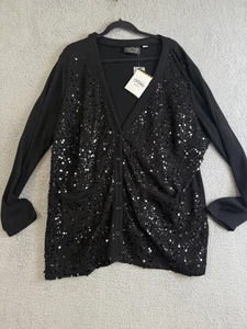 Bob Mackie Cardigan Sweater Womens XL Black Sequin Button Front Wearable Art New - Picture 1 of 16