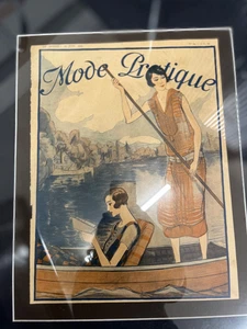 Framed Mode Pratique Cover – Vintage French Fashion Art – Women on Boat Reading - Picture 1 of 4