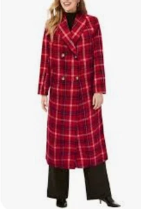 Jessica London Women's Fully Lined Double Breasted Plaid  Long Coat Size 18W - Picture 1 of 11