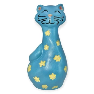 VTG FLOWER POWER KITTY CAT WHIMSICAL CERAMIC FIGURINE 4 3/4” TALL GRANNY CORE - Picture 1 of 7