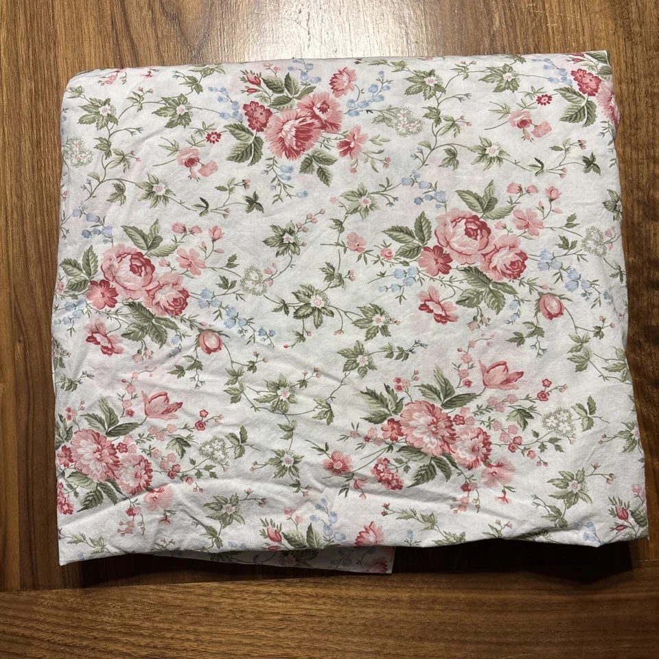 Laura Ashley 复古 Lillian Queen 平床单 美丽的珊瑚花卉 100% 棉 — 第 1/2 张图片