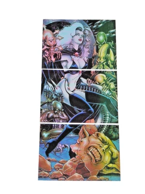 1995 LADY DEATH ALL-CHROMIUM SERIES 2 INSERT CLEARCHROME TRYPTIC 3 Card Set - Image 1 of 4