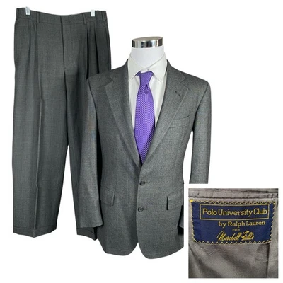 Traje Polo University Club Ralph Lauren Calce Ajustado 37R W31 Gris Sutil Ventana Foto 1 de 4