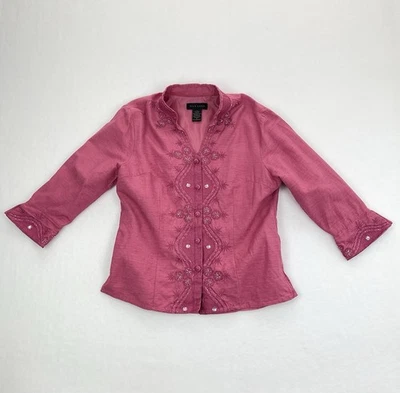 Camisa Blusa Seda Land Seda Mujer M Manga Larga Adornada Cuentas De Colección Foto 1 de 4