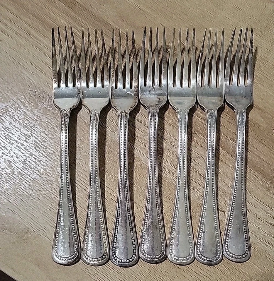 7 cubiertos Oneida Community PATRICIAN plateados con cuentas tenedor de cena 1975 Foto 1 de 4