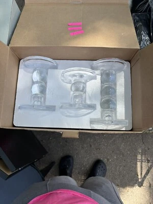 Gold Canyon Candle Co. Juego de 3 soportes de pilar de cristal transparente raros - NUEVO Foto 1 de 4