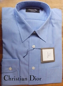 Rare CHRISTIAN DIOR Blue Stripe Button Down Mens Cotton Mix Shirt - Picture 1 of 6