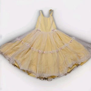 Dollcake Golly Gosh Girls Sz 14 Yellow w Lace & Flowers Dress Corset Back Circle - Picture 1 of 15