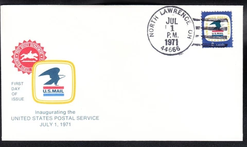 7-1-71 USPS FDC NORTH LAWRENCE OH Hand Cancel 1396 FDC First Day Cover C424D Cover