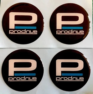 ALLOY WHEEL PFF7 PRODRIVE DOMED RESIN CENTRE CAP STICKERS X4 BLACK WHITE AT 60mm - Picture 1 of 4