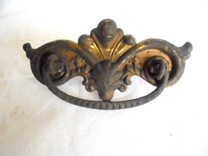 Antique Victorian Stamped Brass Goat Head Single Drawer Pull - Picture 1 of 2
