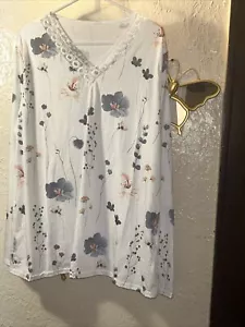 Camicetta donna top 2XL bianca floreale manica lunga leggera scollo a V maglione pizzo - Foto 1 di 2