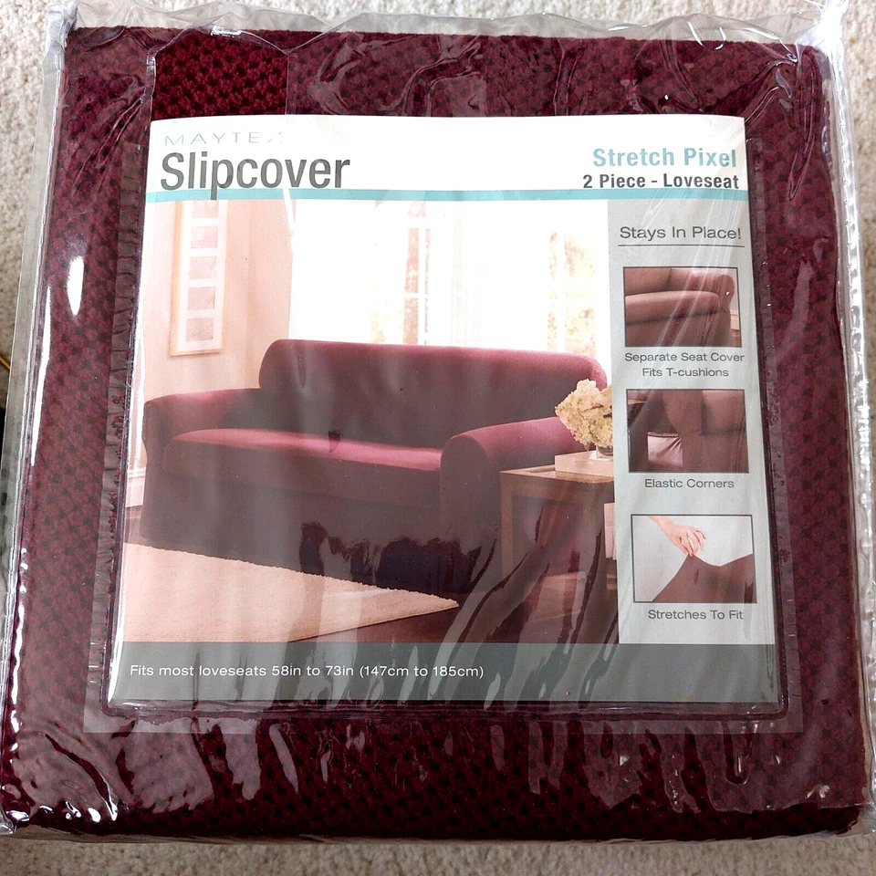 Maytex Pixel Stretch 2 Piezas LOVESEAT Cubierta para Muebles Funda VINO Totalmente Nueva Foto 1 de 2