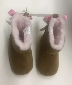 New Laura Ashley Tan Baby Boots size 3 Faux Fur Pink Bows 4 Hearts on Back - Picture 1 of 12
