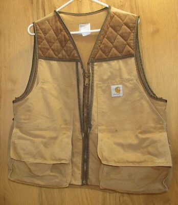 Vintage Carhartt Hunting Vest  Duck Bird Game Bag Brown Full Zip No Size Tag - Image 1 of 4
