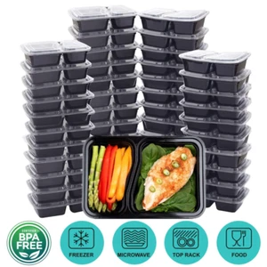 20x 32 OZ contenedores de almacenamiento de alimentos preparados caja de almuerzo comida 2 compartimentos plástico + tapas - Imagen 1 de 11