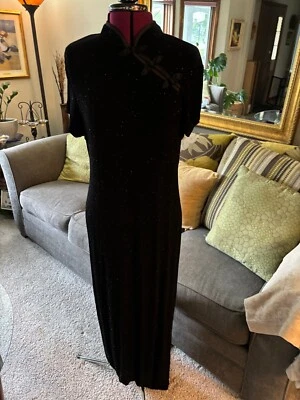 ONYX Nite black sparkle long DRESS short sleeve Cheongsam Qipao Size 16 - Image 1 of 4
