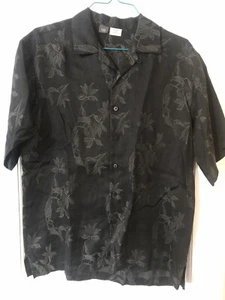 Folio New York Black Hawaiian Shirt Tropical Linen Aloha Casual Mens M - Picture 1 of 4