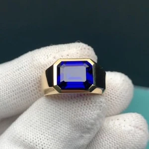 Blue Sapphire Men Ring 925 Sterling Silver Engagement Rings Anniversary Gift him - Picture 1 of 3