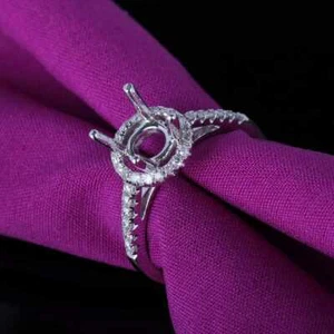 Women Engagement Fine Ring 14k White Gold Diamond 6-7mm Round Cut Semi Mount - Picture 1 of 6